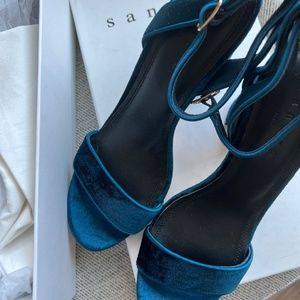 SANDRO Adrianne Velvet Ankle Strap Block Heel Sandals